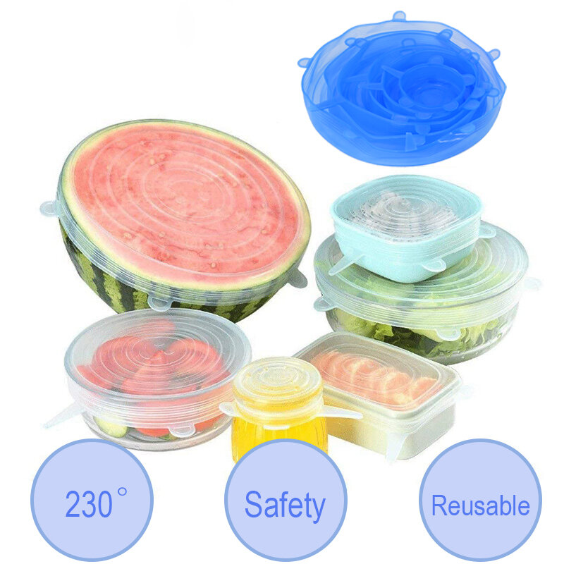 Tapas de silicona adaptables para alimentos, cubiertas elásticas universales para latas, accesorios de cocina, 6/12 piezas