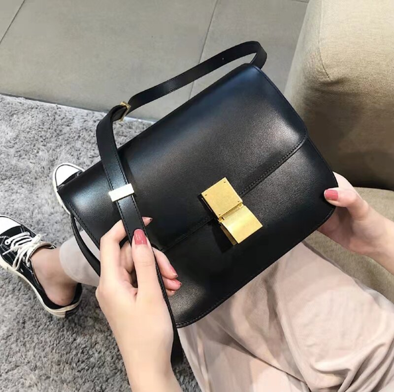 Bolso de hombro de marca para mujer, bandolera de cuero genuino, bolso cuadrado pequeño de diseñador de lujo, Caja Popular, 2021
