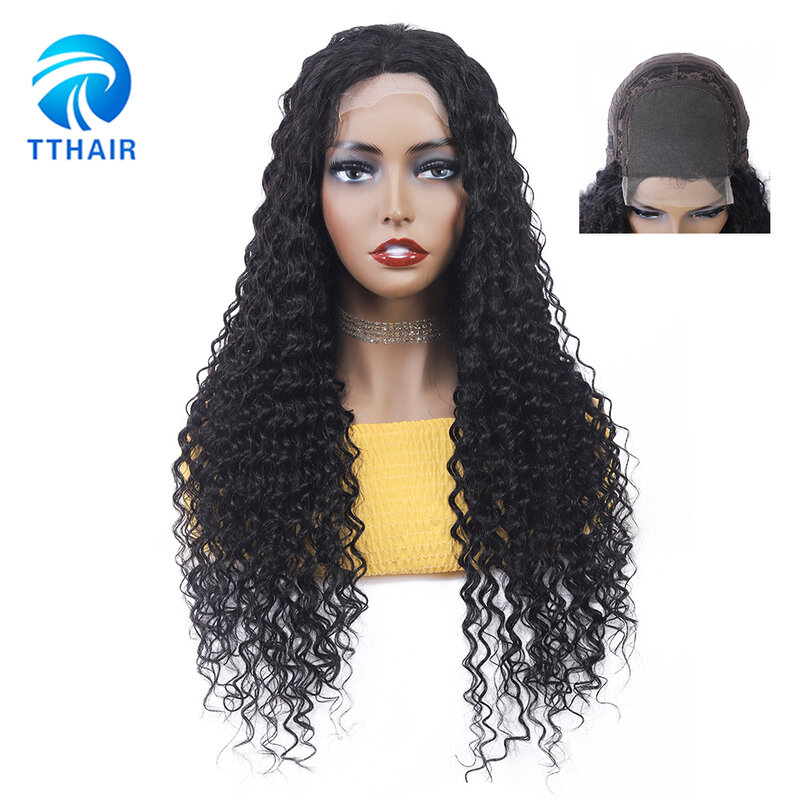 Tthair-peruca 150% ondulada, cabelo humano, brasileiro, para mulheres, cabelo remy, fechamento lace, 4x4
