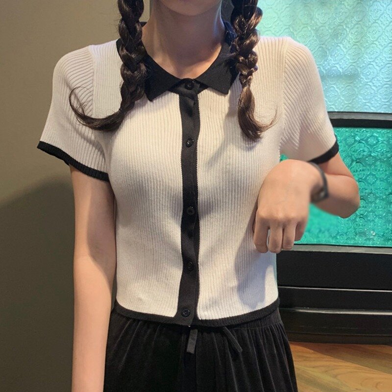 Efinny blusa feminina casual, camiseta para verão de manga curta, nova camiseta de tricô estilo coreano, 2021
