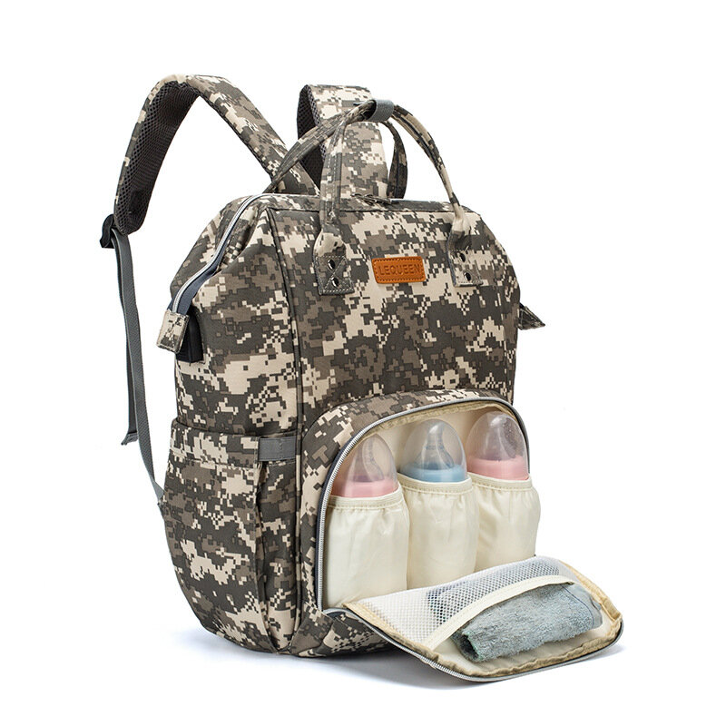 Lequeen-mochila de pañales para bebé, bolsa de mamá de gran capacidad con USB, Camuflaje, impermeable, bolsas de pañales de viaje al aire libre para el cuidado del bebé
