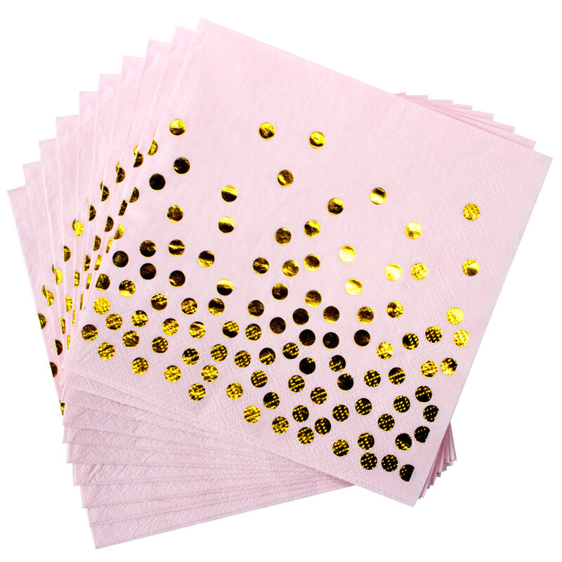 Pink Gold Dot Plates Cups Napkins Disposable Tableware for Happy Birthday Party Supplies Wedding Bronzing Dot Party Favors