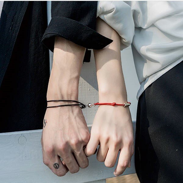 Bracelet de Couple magnétique minimaliste en corde tressée, 2 pièces, pour amoureux, Distance assortie, cadeau de saint-valentin, bijoux d'amitié