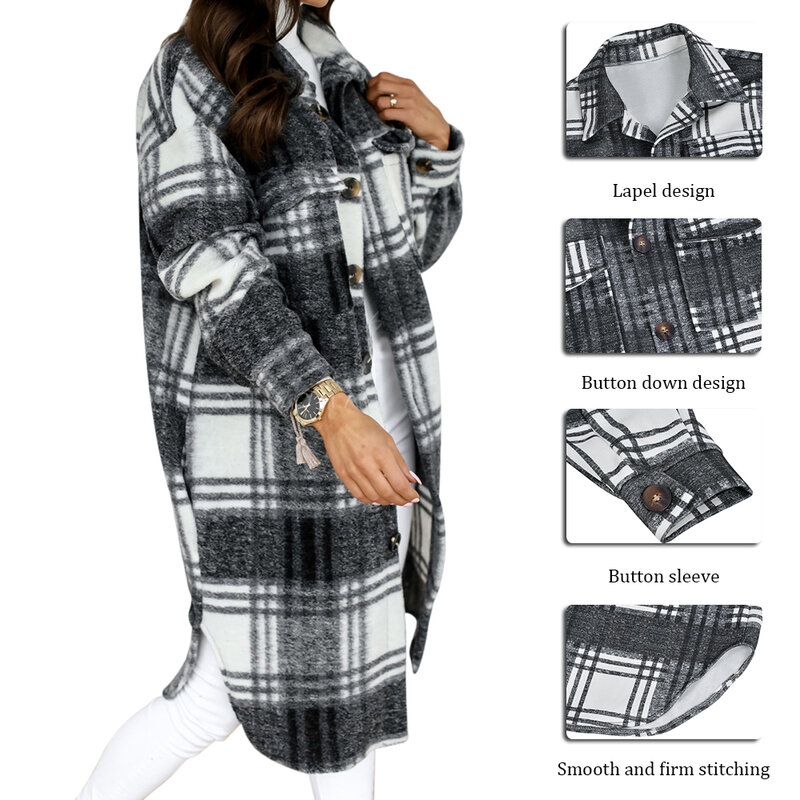 Veste en duvet à carreaux pour femme, manteau Long et chaud, surdimensionné, épais, mélanges de laines, style rétro, Streetwear, collection hiver 2021