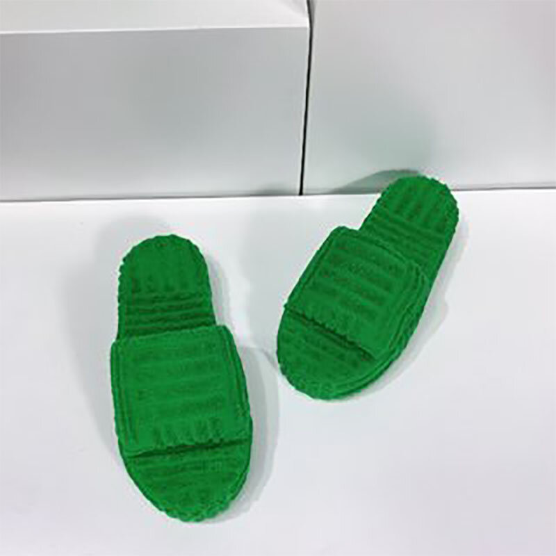 Groene Slippers Voor Koppels Mannen En Vrouwen Met Dezelfde Stijl Herfst En Winter Modieuze Wollen Slippers Flat Maat 35-45