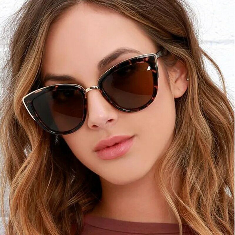 Солнцезащитные очки «кошачий глаз» женские, брендовые дизайнерские зеркальные солнечные очки в ретро стиле, модные большие винтажные очки UV400
