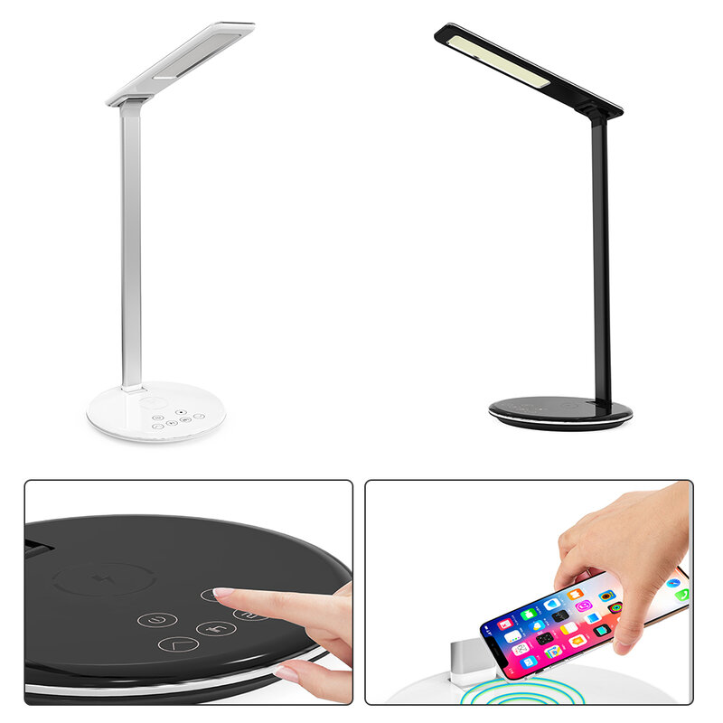 10W LED Desk Lamp With Phone Wireless Charger USB Output Port Adjustable Light Flexible Modern Office Table Light