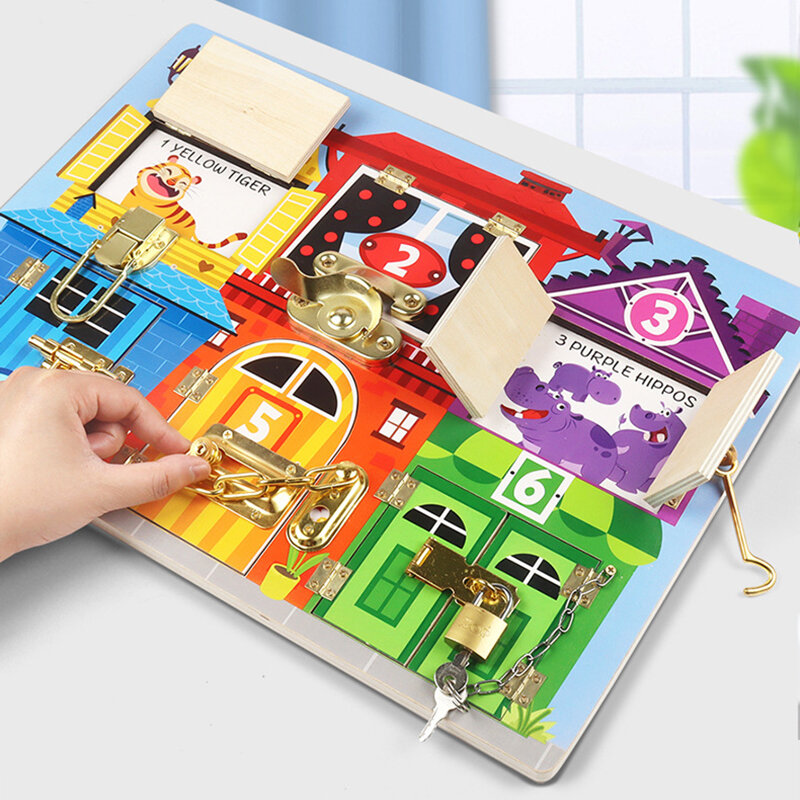 Mainan Anak-anak Montessori Rumah Hewan Papan Sibuk Motor Keterampilan Kunci Gerendel Kognisi Mainan Bagian Permainan Sensor Aktivitas Papan Belajar