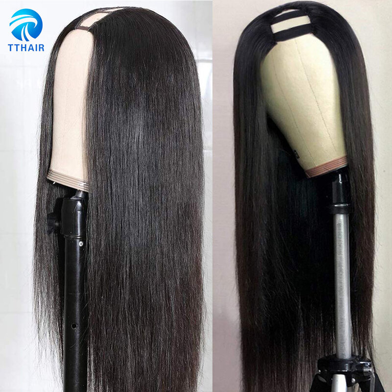 Pałąk peruka peruki z ludzkich włosów indyjski szalik peruka peruki z włosów typu Remy U część peruka pełna maszyna wykonane peruki z grzywką dla czarnych kobiet 150%