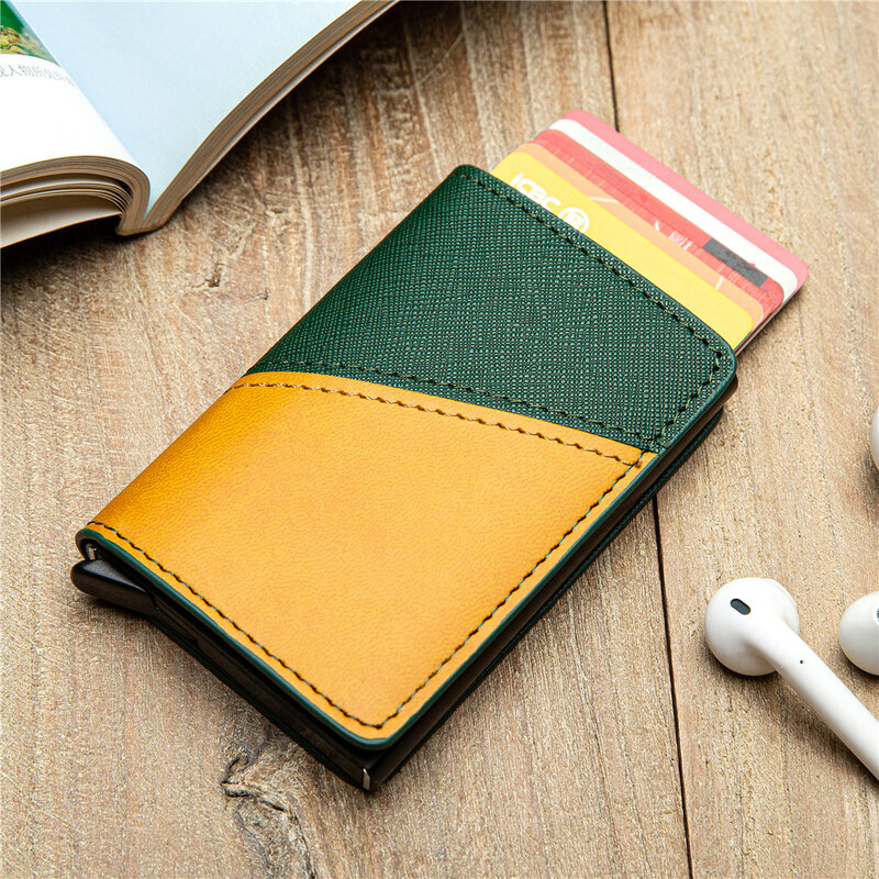Zovyvol 2021 moda cor mista rfid titular do cartão de couro de alumínio carteira de viagem passaporte titular fino capa de passaporte bolsa