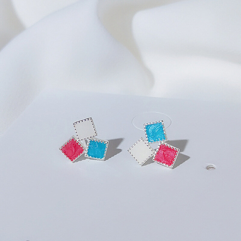 FENGLI Sterling Silver Color Oil Lovely Stud Earrings For Children Colorful Fish Geometric Earring Asymmetry Personality Jewelry