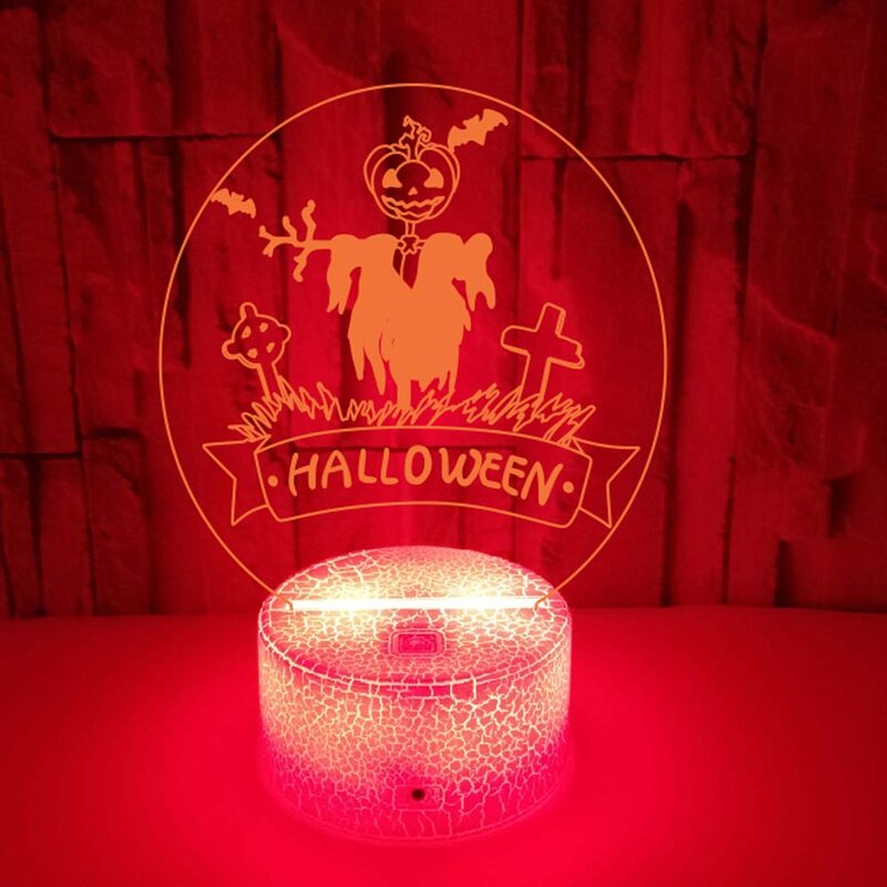 Halloween Dekoratif 3D Lampu Labu Cahaya Hantu Hadiah Mainan LED USB Lampu Malam 7 Warna Berubah Kamar Tidur Lampu Meja Samping Tempat Tidur