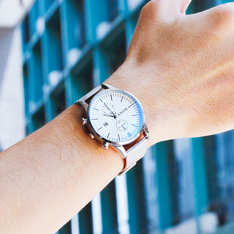 Relógio de luxo masculino relógio azul dial design malha cinta moda clássico relógio de pulso 2019 melhor presente ultra fino masculino relógios marca superior