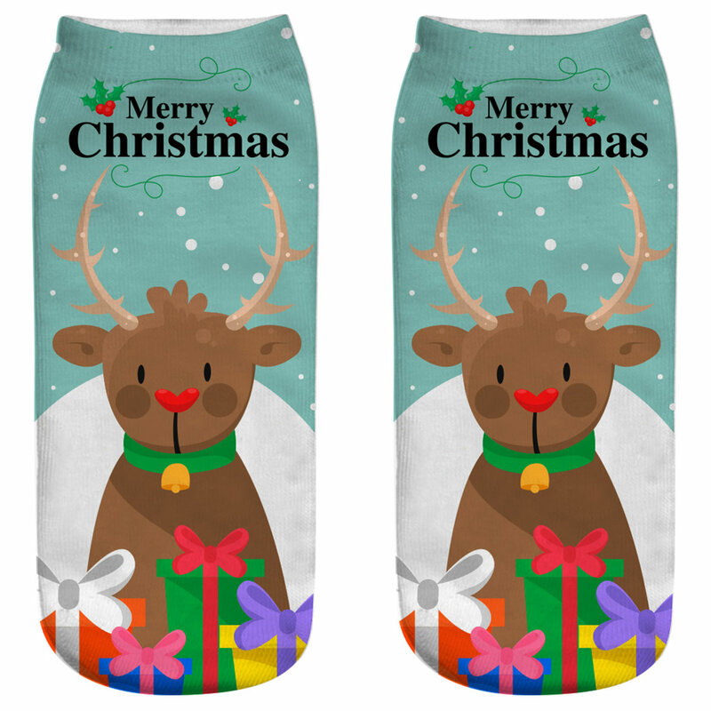 Nieuwe Jaar Geschenk Vrouwen 3D Santa Cartoon Print Kerst Sokken Novelty Xmas Sokken Fun Kerstman Sneeuwpop Enkelsokken Calcetines