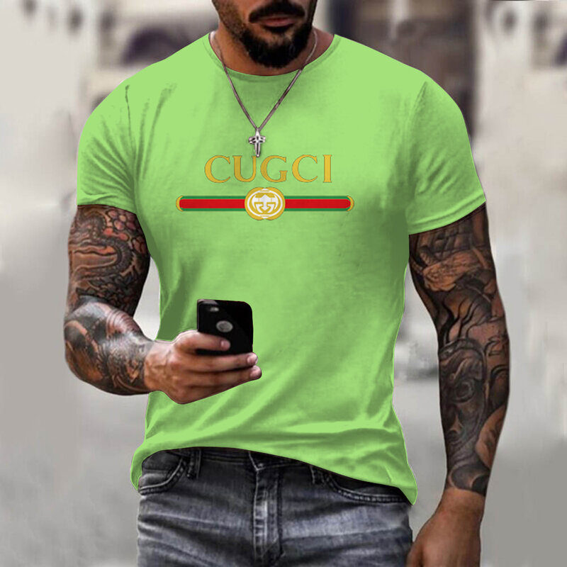 Mannen 2021 3D Gu Pure Kleur Gedrukt T-shirt Ademend Streetwear Stiksels Maat XXS-6XL Zomer Mode