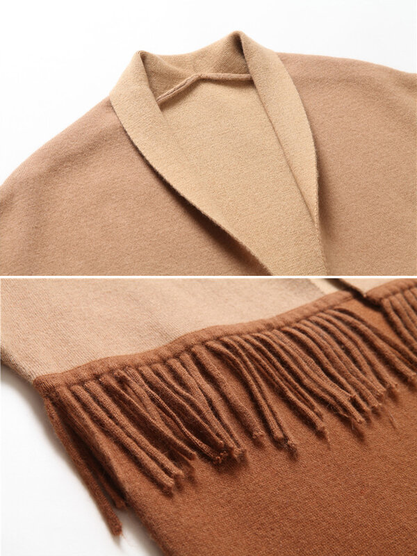 OLOMM 21220 # женское кашемировое пальто осень и зима Свободный Длинный свитер утепленный цвет с бахромой