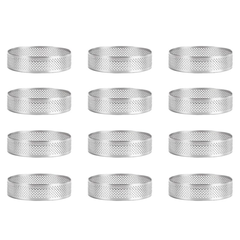 Confezione da 12 anelli di crostata in acciaio inossidabile, anello di Mousse per torta perforato, stampo per anello per torta, strumenti di cottura per torta rotonda 6cm