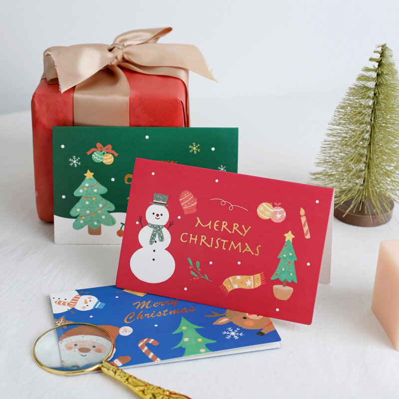 5 قطعة/الوحدة Kawaii عيد الميلاد بطاقات المعايدة المغلف عيد ميلاد سعيد السنة الجديدة 2022 بطاقة بريدية مهرجان الرغبات بطاقات هدية القرطاسية