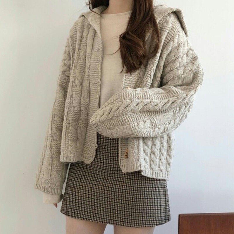 스웨터 가디건, 여성 봄 가을 2021 년 신제품, 넉넉한 스타일 니트 가디건 디자인