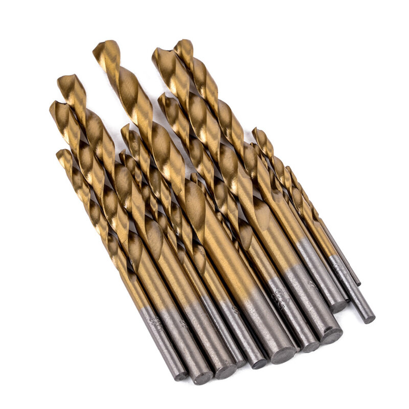 13PCS HSS Titanium Plating Drill Bit Tools Round Handle Twist Drill 1.5MM-6.5MM For Lron Plate/Aluminum/ Copper/ Plastic/Wood