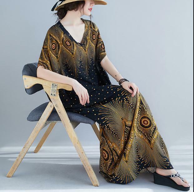 Robe longue en Satin de coton à manches courtes pour femmes, tenue florale Vintage, décontractée, ample, Maxi, été, plage, K1425