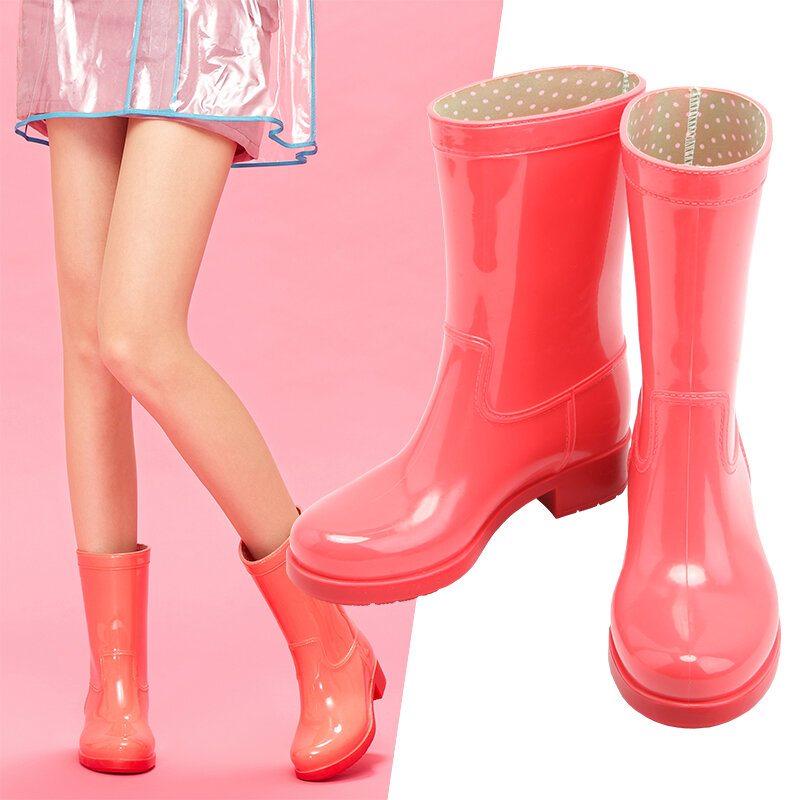 Sapatos mulher mulher botas à prova dwaterproof água meados de bezerro botas senhoras moda sapatos doces cores botas de chuva