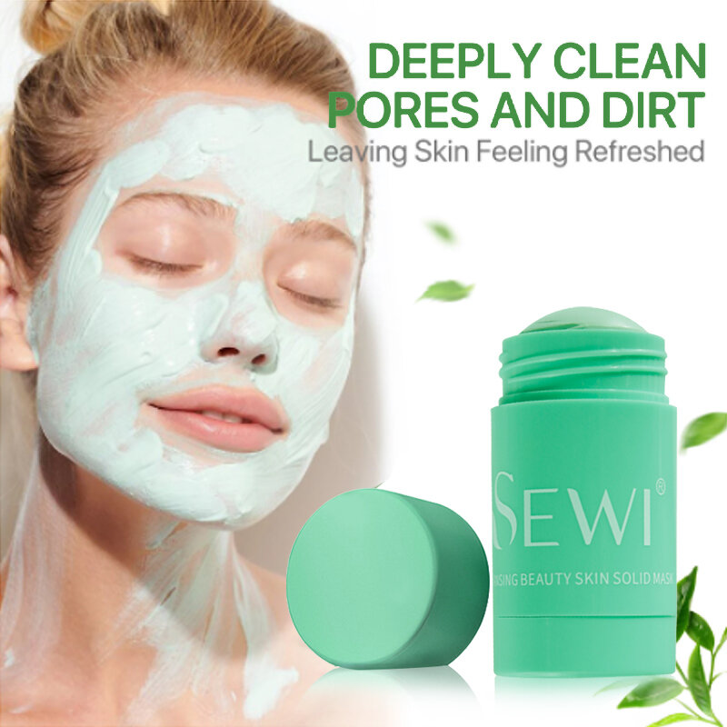 Green Tea Mask Stick Purifying Oil Control Anti-Acne Remove Blackhead Fine Pores 40G Facial Moisturizing Mud Clay Mask