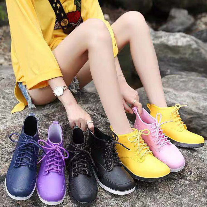 Outono e inverno pai-criança moda wear coreano botas de chuva das mulheres deslizamento botas de tubo curto mais veludo sapatos de borracha à prova dwaterproof água