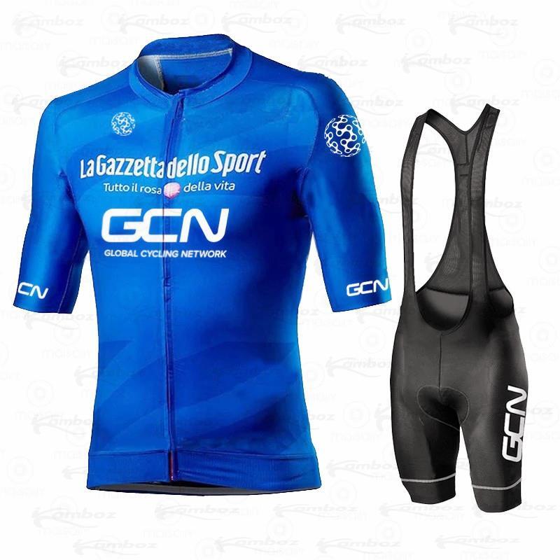 GCN nowy 2021 mężczyźni jazda na rowerze Jersey lato zestaw z krótkim rękawem Maillot 19D spodenki na szelkach ubrania do jazdy rowerem Sportwear koszula odzież garnitur