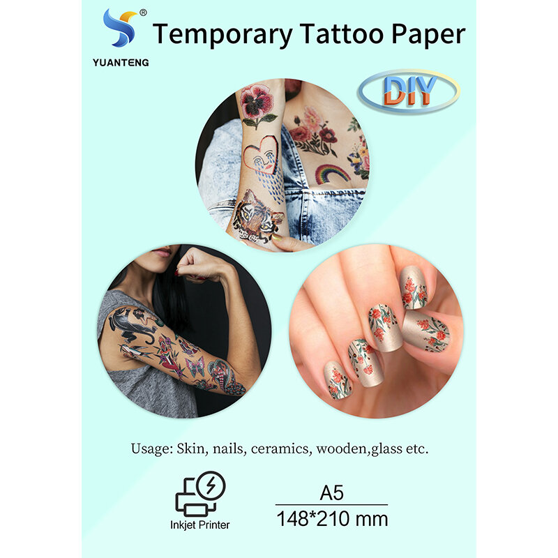 Tatuador temporário com jato de tinta, arte temporária com design de transferência, papel a5, tamanho branco, tatuagem, arte, tatuagem temporária, à prova d'água, (10 tamanhos)