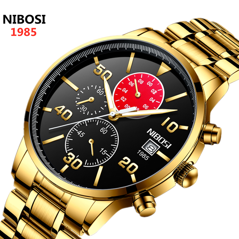 Nibosi novos relógios masculinos marca de luxo aço inoxidável relógio quartzo à prova dwaterproof água esporte cronógrafo relogio masculino
