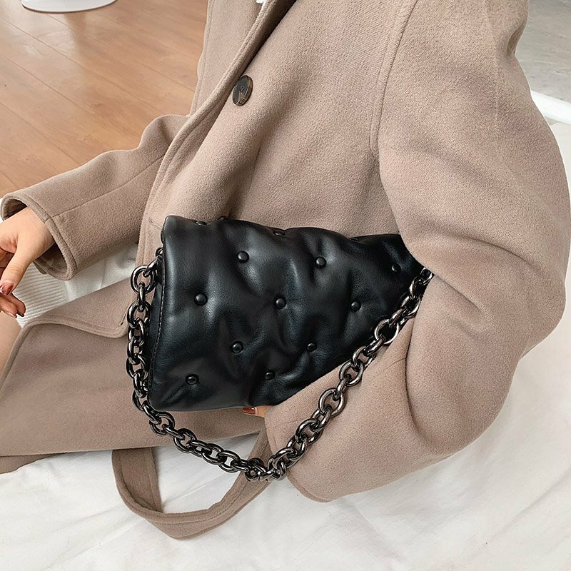 Branded Women's Shoulder Bags 2021 Denim Quality Thick Metal Chain Shoulder Purses And Handbag Women Clutch Bags Ladies Hobo Bag