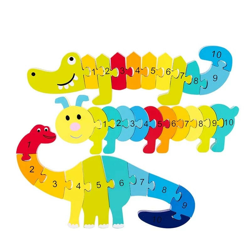 Wooden Jigsaw 3D Puzzle Toy Children Educational Animal Number Digital Puzzle Set Kids Birthday Gift