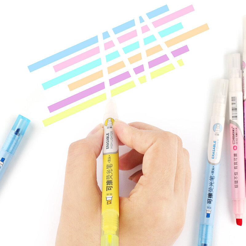 消去可能な蛍光ペン,6本のペン,ダブルチップ,アート描画用,オフィス文房具