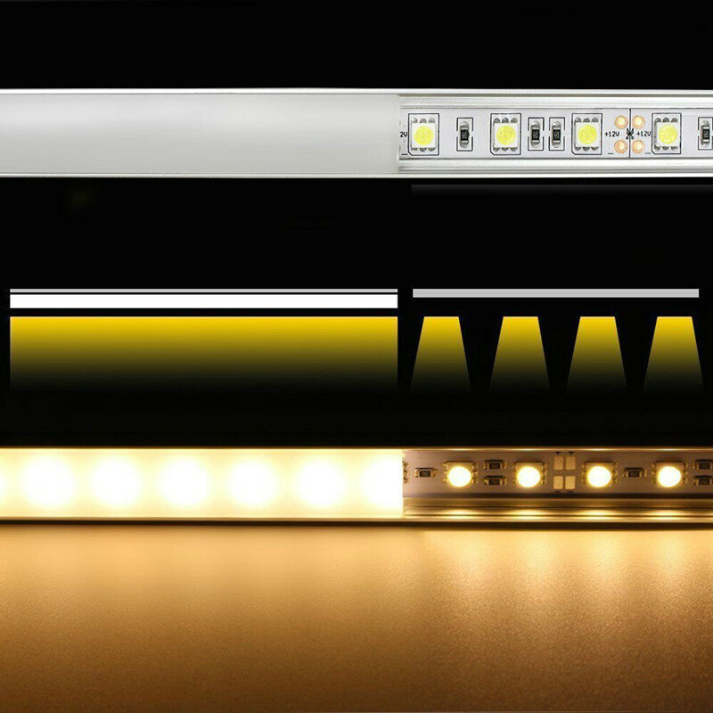 Perfil de aluminio para tira de LED blanca lechosa, cubierta transparente de canal, 2-30 Uds./lote, 0,5 m/unids, para 5050 3528 5630