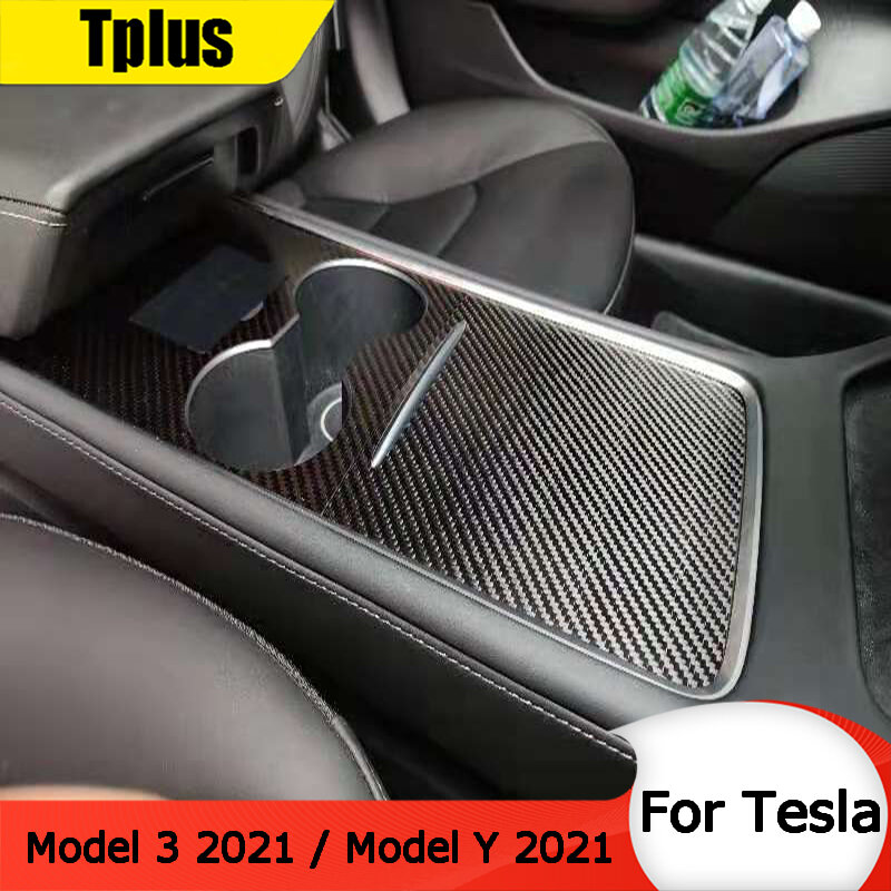 Tplus – autocollant de panneau de commande centrale de voiture, Film de Protection en Fiber de carbone, pour Tesla Model 3 2021 / Model Y 2021