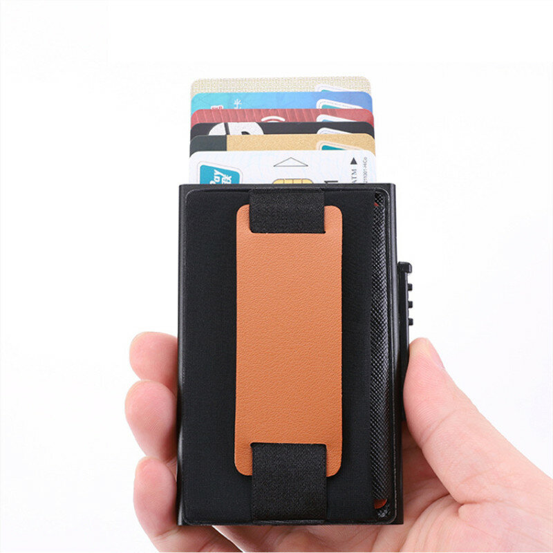 محفظة من جلد البولي يوريثان مع قفل RFID ، وحافظة بطاقات عصرية من سبائك الألومنيوم ، ومحفظة بطاقات غير رسمية ، 2019