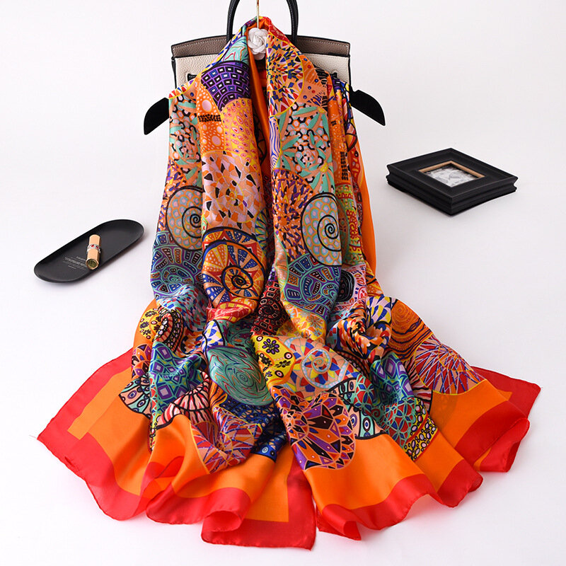2022 패션 브랜드 여성 실크 스카프 아프리카 민족 꽃 인쇄 Pashmina Shawls 랩 소프트 Foulard Femme 이슬람 Hijab 180*90Cm
