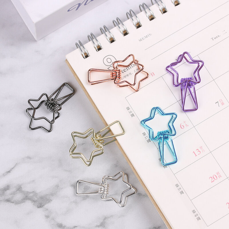 6PCs/Set Hollowed Out Design Metal Binder Clip Long Tail Clips Office Hand Book Folder Paper Organizer Stationery Fish Clip