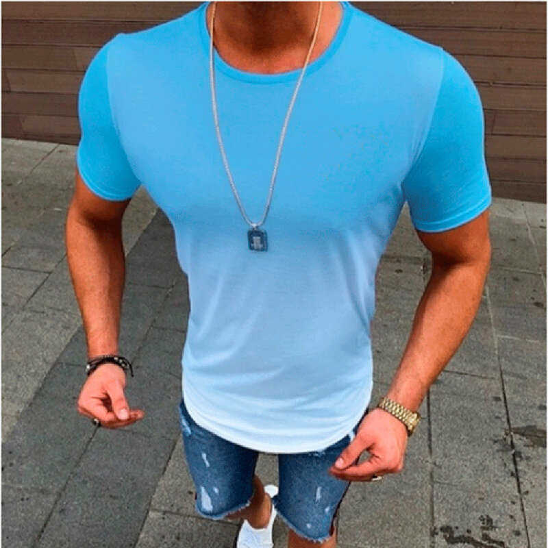 Мужская быстросохнущая футболка, Повседневная футболка с коротким рукавом и 3D-принтом, для фитнеса, с градиентом, лето 2021