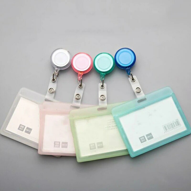 Plastic ID Card Holder With Retractable Badge Holder Clip Nurse Worker Students Name Card Holder Lanyard