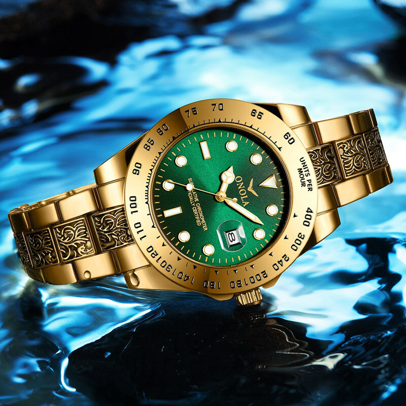 Relógio dourado de aço inoxidável masculino, Marca de luxo, alta qualidade, Negócios, Casual, Retro
