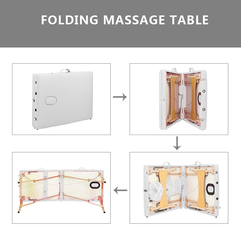 【Us Warehouse】 3 Secties Folding Draagbare Spa Bodybuilding Massage Tafel Set Wit