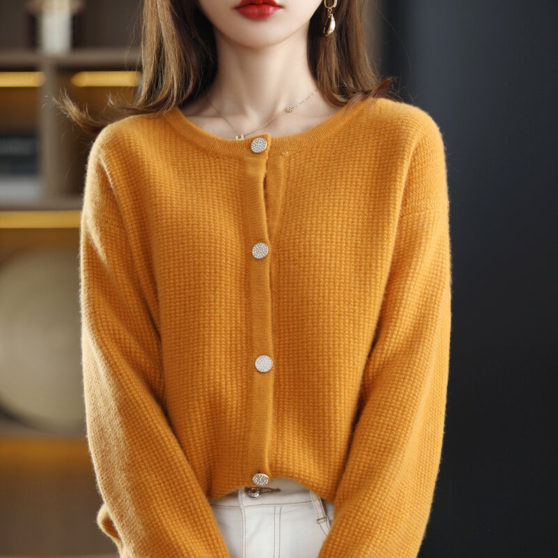 Cardigan en laine Pure à col rond pour femme, chandail à manches longues, à la mode coréenne, nouveau Style, printemps, automne et hiver, 2022