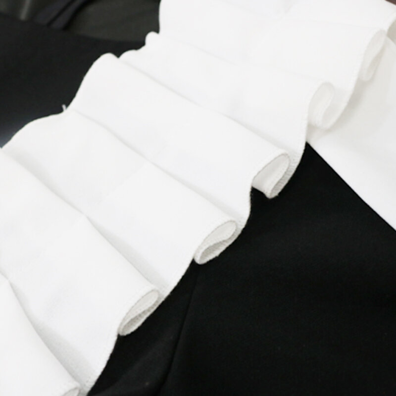 قميص حريمي بلوزة كم طويل رقبة مستديرة أسود أبيض قطع علوية بكشكشة بيبلوم خصر مرن بلوز مقاس كبير موضة خريف كبير