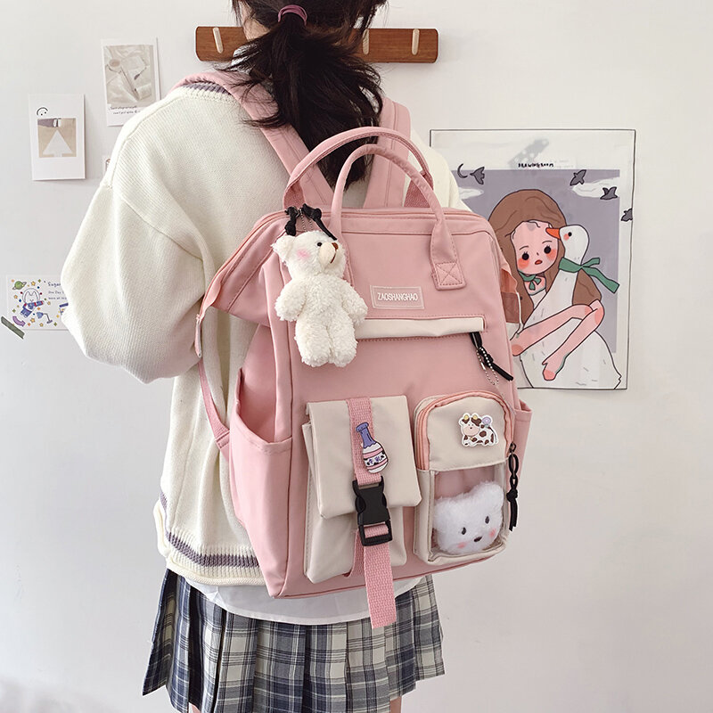 Mochila preppy roxa para mulheres, mochila impermeável cores doces escolar feminina bonita para adolescentes bolsa de viagem 2021