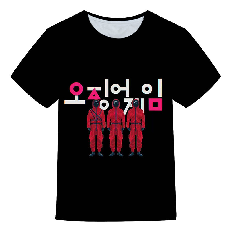 Популярная Корейская футболка с 3D принтом из сериала «кальмар», детская одежда для мальчиков и девочек, модная повседневная футболка в стил...