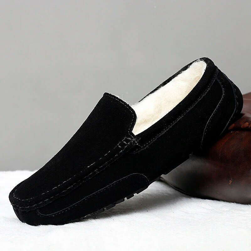 Mocassins en cuir de haute qualité pour homme, chaussures de conduite décontractées, à enfiler, en fourrure, grande taille 38-47, pour l'hiver