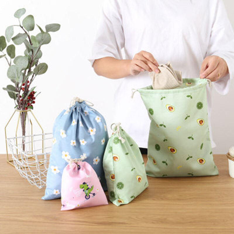 New Cute Cartoon Travel Storage Bag Cotton Drawstring Bag Eco Reusable Cloth Underwear Case Travel Home Storage Bag Dustproof