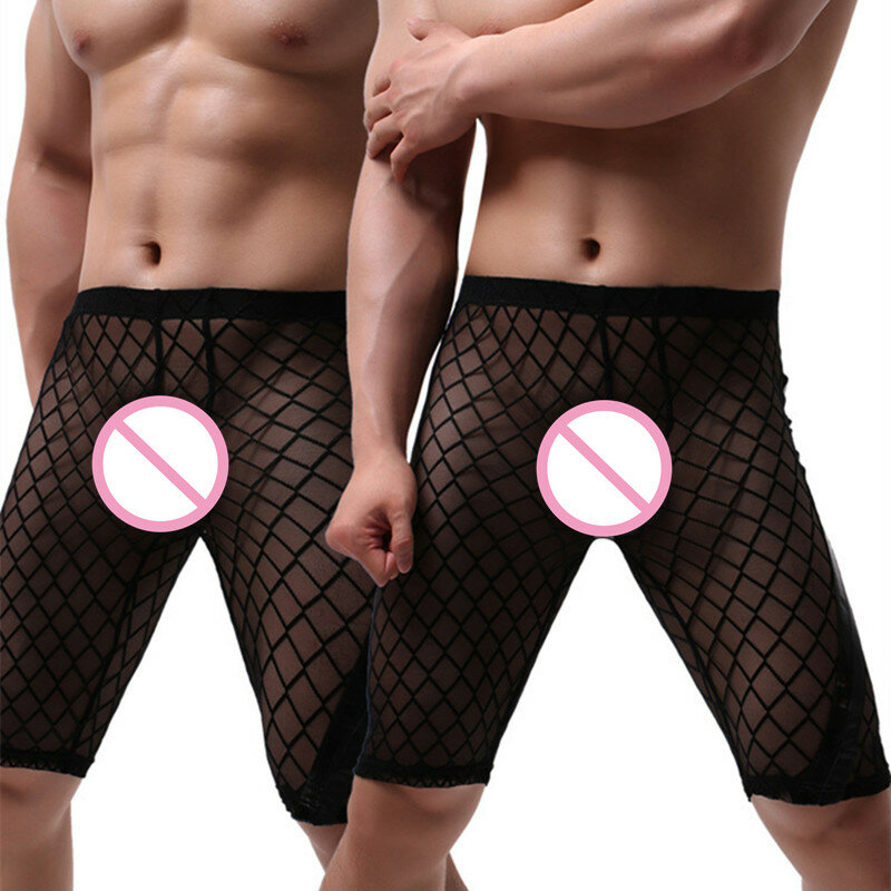 Sexy Sexy Man Mesh Sleep Bottoms Nachtkleding Shorts Sheer See Through Transparant Gay Grappige Lounge Broek Merk Homewear Zomer